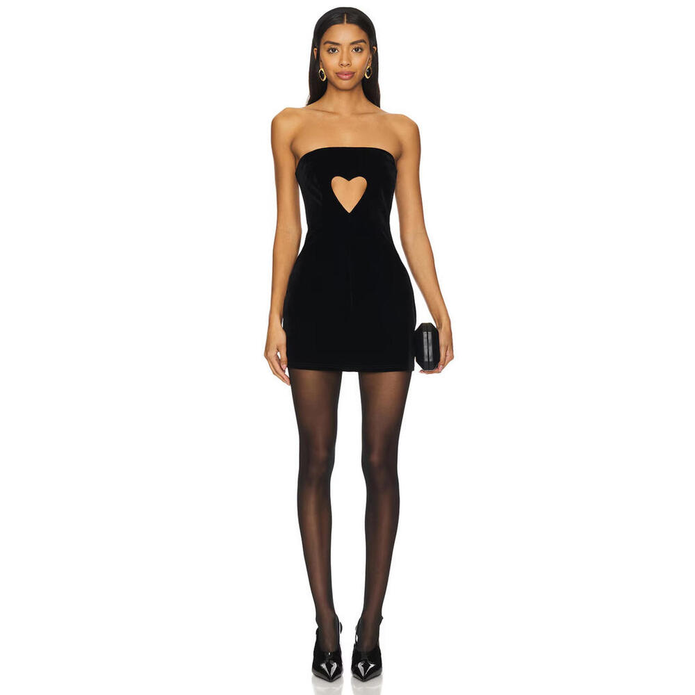 MORE TO COME Emma Rose Gionna Mini Dress black velvet strapless heart cut out L
